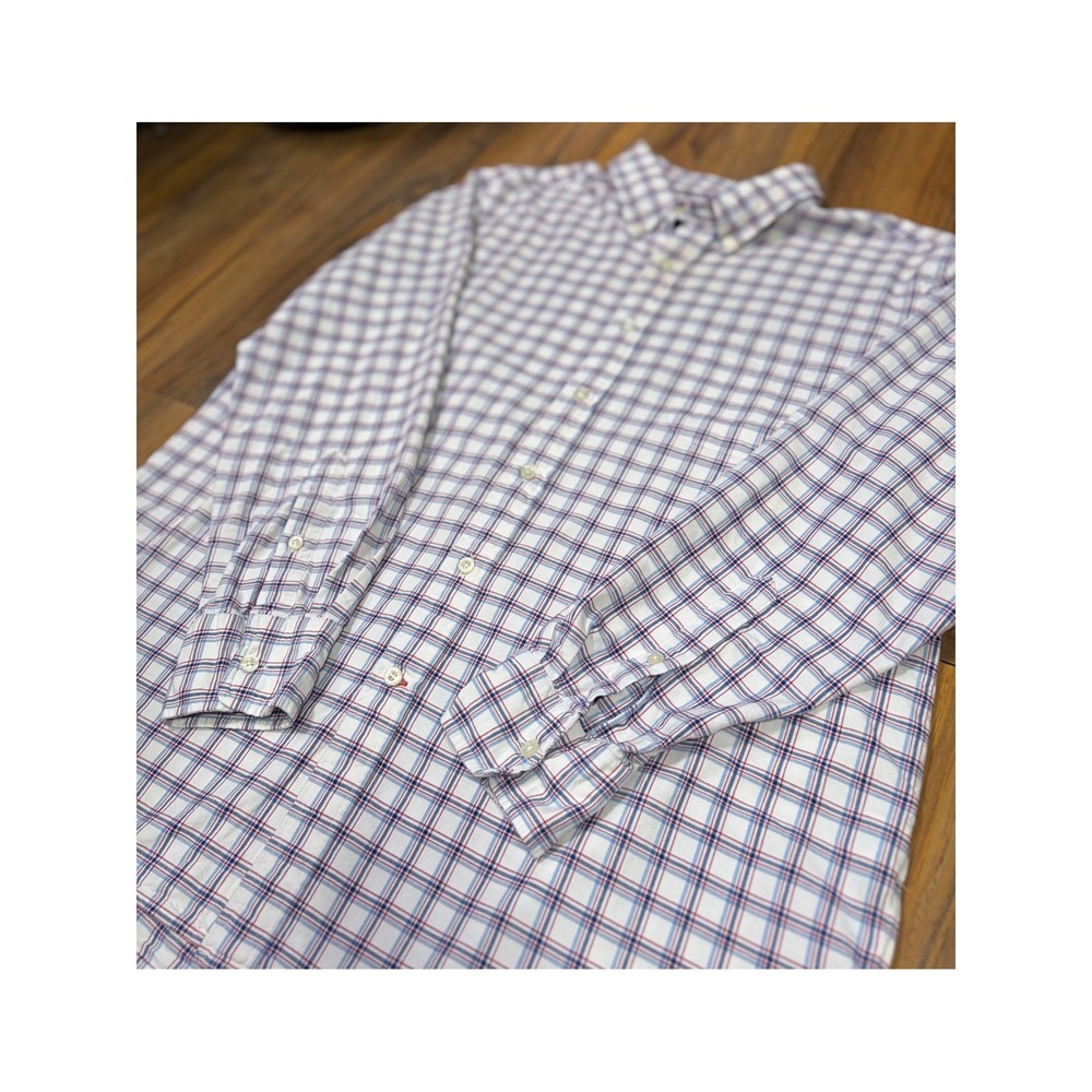 Cremieux Men's XL White Red Blue Plaid Cotton Button Down Shirt Preppy‎ - Picture 5 of 9